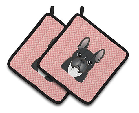 Caroline's Treasures Checkerboard Pink French Bulldog Pair of Pot Holders BB1227PTHD, 7.5HX7.5W, Multicolor