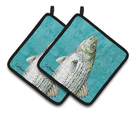 Caroline's Treasures Striped Bass Fish Pair of Pot Holders 8720PTHD, 7.5HX7.5W, Multicolor