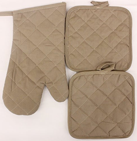 Kitchen Basics Oven Mitt and Pot Holder Set Solid Color (Beige)