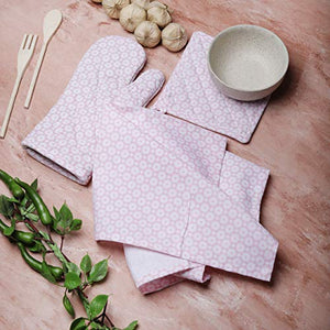 Kitchen Linen Set Consists of a Oven Mitt,Pot Holder & Kitchen Dish Towel Made of 100% Cotton with Heat Proof Quilt Ideal 3 Piece Gift Set by Mermaidia-Baby Pink