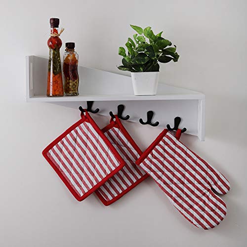 Cotton Oven Mitten and Pot Holders, 3 Piece Set, Red & White Stripe For Everyday Use