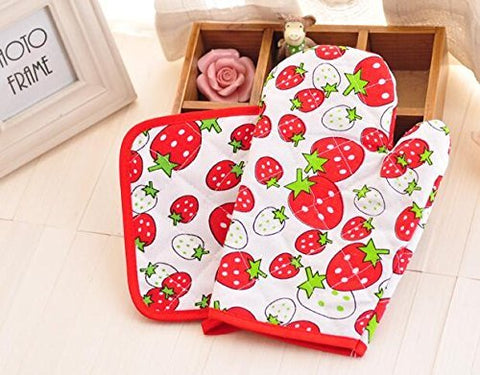 Two Piece in Set Thickened Kitchen High Temperature Insulation Microwave Oven Gloves Thermal Gloves Non-slip Heat Insulation Mat for Baking, Bakeware,microwave Gloves Potholder Strawberry