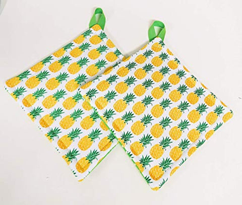 Pineapple and Green Polka Dot Potholder Set