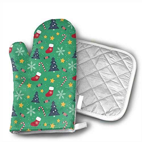 TRENDCAT Merry Christmas Candy Shoes Oven Mitts and Potholders (2-Piece Sets) - Extra Long Professional Heat Resistant Pot Holder & Baking Gloves - Food Safe