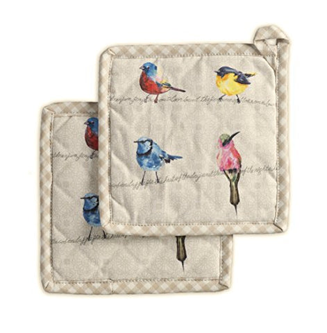 Maison d' Hermine Birdies on Wire 100% Cotton Set of 2 Pot Holders 8 Inch by 8 Inch