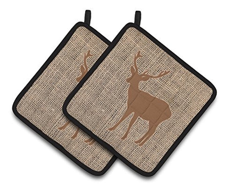 Caroline's Treasures Deer Faux Burlap & Brown Pair of Pot Holders BB1012-BL-BN-PTHD, 7.5HX7.5W, Multicolor