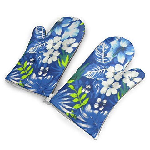 Fechahao Hawaiian Royal Blue Oven Mitts, with The Heat Resistance of Silicone and Flexibility of Cotton, Recycled Cotton Infill, Terrycloth Lining,