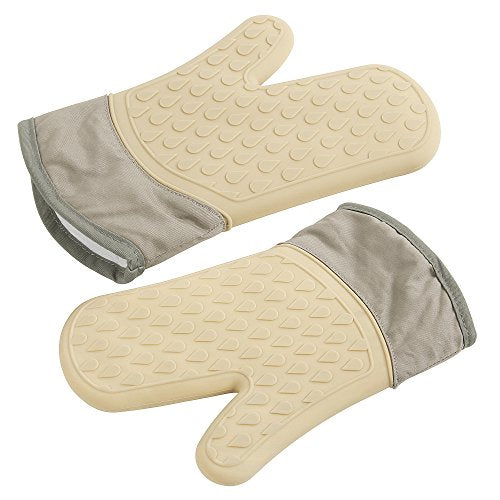 ELFRhino Silicone Heat Resistant Oven Gloves Mitts Waterproof Potholder Gloves Wrist Protection Non-slip Kitchen Gloves for Cooking Pot Holder Grilling BBQ Baking Khaki