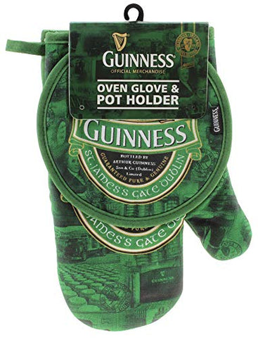 Guinness Green Collection Oven Glove and Pot Holder - Cotton Kitchen Oven Mitt and Hot Pad