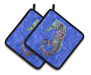 Caroline's Treasures Seahorse Pair of Pot Holders 8639PTHD, 7.5HX7.5W, Multicolor