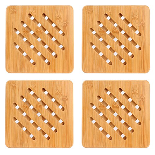 FreeBiz Bamboo Trivet Mat Set for Hot Dishes/Kettle/Cast iron/Glass pots/Pot Heavy Duty Hot Pot Holder/Pans/Dishes/Bowls (4pieces)