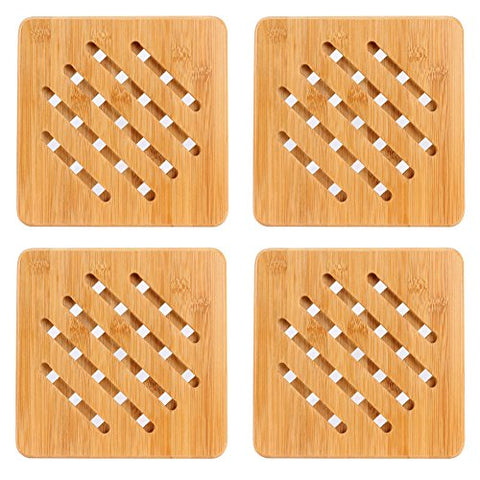 FreeBiz Bamboo Trivet Mat Set for Hot Dishes/Kettle/Cast iron/Glass pots/Pot Heavy Duty Hot Pot Holder/Pans/Dishes/Bowls (4pieces)