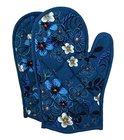 Shalinindia Cotton Oven Mitts And Pot Holders OG02-1416 Blue Quilted Cotton Oven Gloves 8 x 12 Inch Cooking Gloves Blue