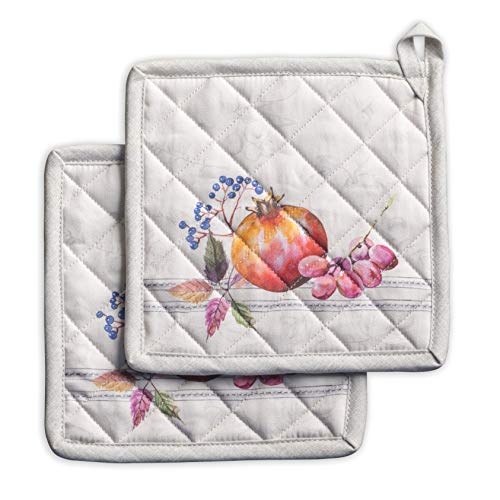 Maison d'Hermine Fruit d'hiver 100% Cotton Set of 2 Pot Holders 8 Inch by 8 Inch. Perfect for Thanksgiving and Christmas