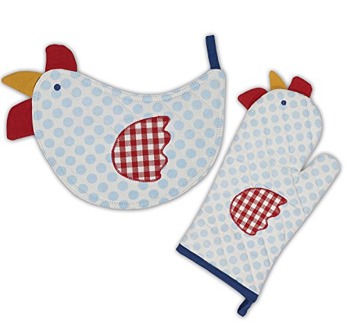 DII 100% Cotton, Machine Washable, Everyday Kitchen Basic, Oven Mitt and Pot Holder Gift Set, Chicken Shape