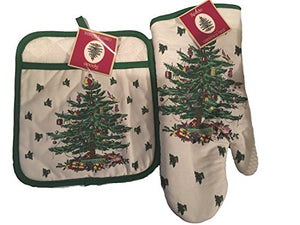 Spode Christmas Tree 2-pc Kitchen Gift Set Includes Oven Mitt and Square Pot Holder Bundle