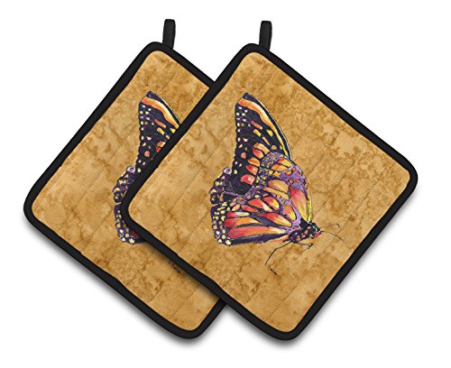 Caroline's Treasures Butterfly On Gold Pair of Pot Holders 8858PTHD, 7.5HX7.5W, Multicolor