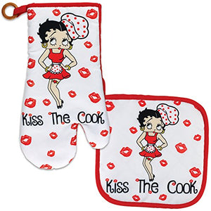 Midsouth Products Betty Boop Oven Mitt & Pot Holder Set Kiss The Cook