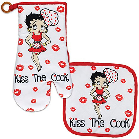 Midsouth Products Betty Boop Oven Mitt & Pot Holder Set Kiss The Cook