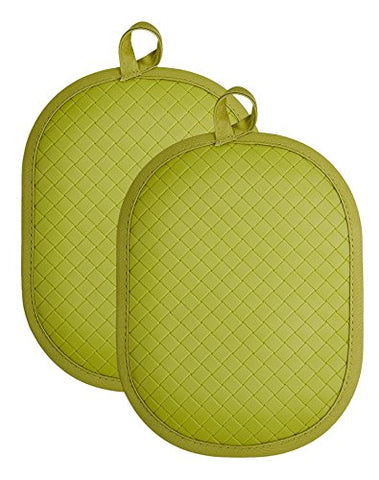 Rachael Ray Cotton Pot Holder/Hot Pad & Trivet with Silicone Grip, Heat Resistant up to 500 Degrees, Material, 12x7.5”, Green 2pk