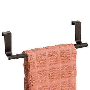mDesign Adjustable, Expandable Kitchen Over Cabinet Towel Bar Rack - Hang on Inside or Outside of Doors, Storage for Hand, Dish, Tea Towels - 9.25" to 17" Wide - Bronze