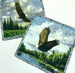 Handmade Pot Holders Eagles in Flight Hot Pads Quilted (Set of 2)