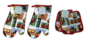 Nico Kitchen Fruit Peppers Towel Linen Bundle 2 Oven Mitt 2 Pot Holders