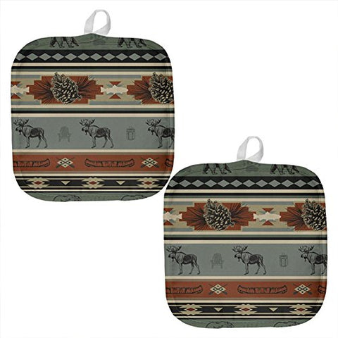 Animal World Adirondack Bear Moose Pattern All Over Pot Holder (Set of 2) Multi Standard One Size