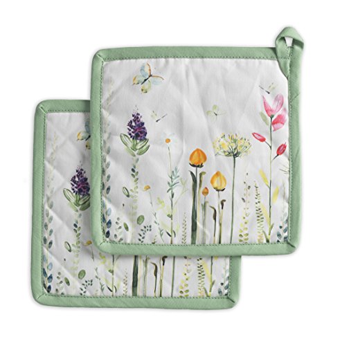 Maison d' Hermine Botanical Fresh 100% Cotton Set of 2 Pot Holders 8 Inch by 8 Inch