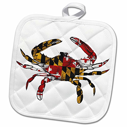 3D Rose Maryland Crab Flag. Pot Holder, 8 x 8