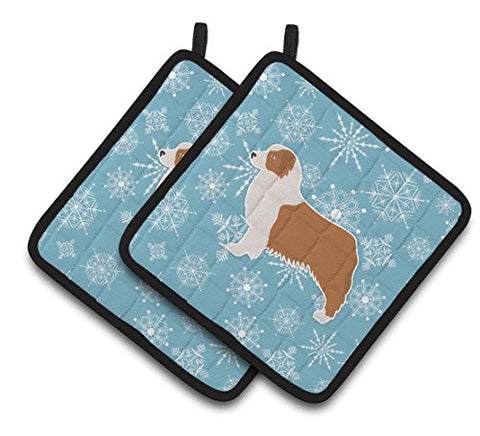 Caroline's Treasures Winter Snowflake Australian Shepherd Dog Pair of Pot Holders BB3533PTHD, 7.5HX7.5W, Multicolor