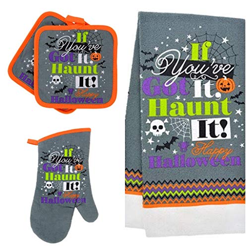 GBI Happy Halloween Oven Mitts, Pot Holders and Halloween Hand Towels Set