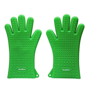 KaraMona Large Silicone Oven Mitts Heat Resistant Extra Long and Thick Green, Large Silicone Oven Gloves And Pot Holders, Silicone Cooking Gloves, Silicone Kitchen Mitts for Oven Grill BBQ