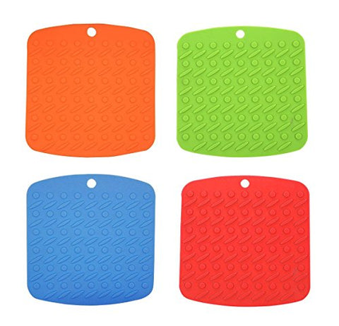 CHICHIC Heat Resistant Silicone Pot Holder, Trivet Mat, Hot Pads, Jar Opener, Spoon Rest and Garlic Peeler, Set of 4, Assorted Color