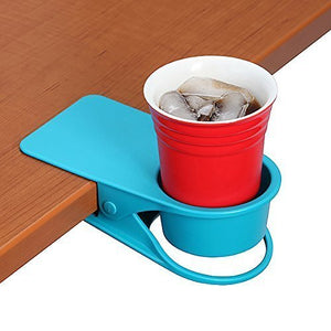SERO Innovation Cup Clip Drink Holder - Blue - Snap to tables, desks, chairs, shelves, counters. Keep your beverage, smartphone or other small item secure and out of the way.