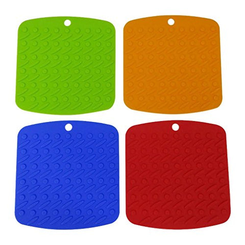 LESCA TEK Silicone Pot Holder, Trivet Mat, Jar Opener, Spoon Rest and Garlic Peeler, Non Slip, Flexible, Durable, Dishwasher Safe, Heat Resistant Hot Pads, Set of 4