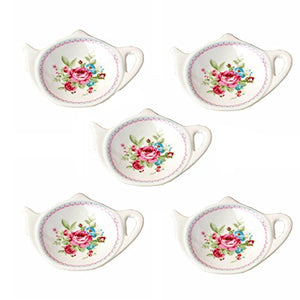 Set of White Porcelain Ceramic with Flower Trim Teapot-Shaped Tea Bag Holder Tea Bag Coasters, Spoon Rests; Classic Tea Time Saucer Seasoning Dish Set (TYGZ)