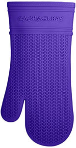 Rachael Ray Silicone Kitchen Oven Mitt with Quilted Cotton Liner, Blue