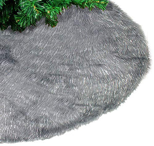 Fennco Styles Holiday Christmas Decorative Exquisite Faux Fur with Silver Lurex Thread Tree Skirt - 2 Colors (Grey, 56" Round Tree Skirt)