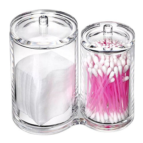 Hipiwe Clear Acrylic Cotton Swab Holder Preminm Quality Round Container Cotton Pad Q-tip Organize Case for Make Up Brush Clear Apothecary Jar