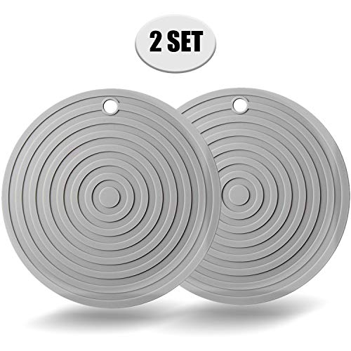 2 Pack Silicone Trivet Mats/Hot Pads,Pot Holder,9.45"Diameter Non Slip Flexible Durable Heat Resistant Pot Coaster Kitchen Table Mats (Round Gray)