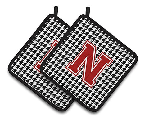 Caroline's Treasures Letter N Monogram - Houndstooth black Pair of Pot Holders CJ1021-NPTHD, 7.5HX7.5W, Multicolor