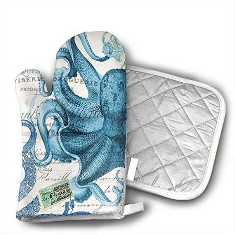 Octopus Cotton Oven Mitts Pot Holders Set - Kitchen Oven Mitt Heat Resistant, Non-Slip Grip Oven Gloves PotholderCooking,Baking & BBQ,