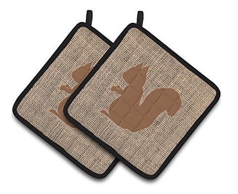 Caroline's Treasures Squirrel Faux Burlap & Brown Pair of Pot Holders BB1119-BL-BN-PTHD, 7.5HX7.5W, Multicolor