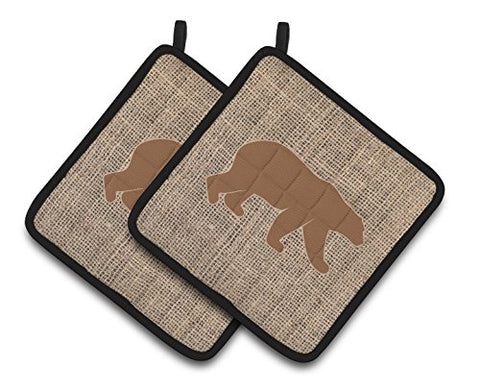 Caroline's Treasures Bear Faux Burlap & Brown Pair of Pot Holders BB1005-BL-BN-PTHD, 7.5HX7.5W, Multicolor