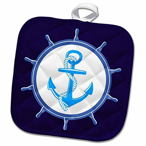 3D Rose Nautical Artwork - Anchor - Décor. White - Blue and Navy. Ocean - Sea Pot Holder, 8 x 8,