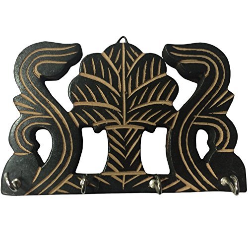 WhopperIndia Wall Mounted Wooden Key Holder Decorative Key Hanger with Tree Shaped Design and 4 Key Hooks 7 Inch