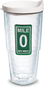Tervis 1140321 Florida Key West Mile Marker 0 Insulated Tumbler with Emblem and White Lid, 24oz, Clear