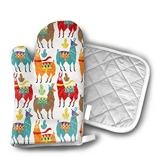 GUYDHL Unisex Oven Mitt and Pot Holder for Llamas-Colors - 2 Pair