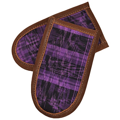 Hide & Drink Leather & Tipico Cotton Hot Handle Holder (Cast Iron Panhandle Potholder) Suede Interior Cook & Bake 2-Pack Handmade Tropical Purple